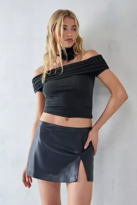 UO Faux Leather Split-Hem Mini Skirt