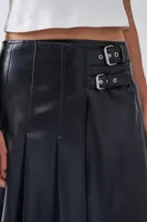 UO Awkward Buckle Faux Leather Wrap Midi Kilt