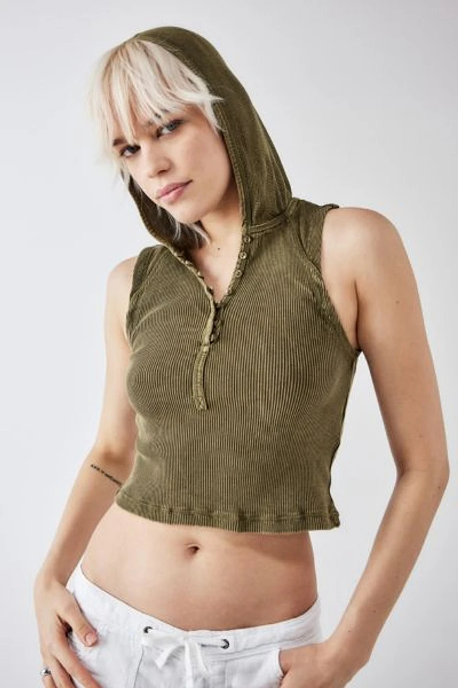 BDG Sleeveless Hooded Henley Crop Top