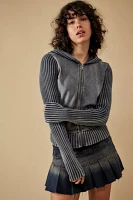 BDG Gia Ribbed Knit Zip-Up Hoodie