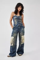 BDG Washed Denim Zip-Up Modular Corset Top