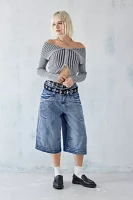 UO Plated Knit Zip-Through Bardot Top