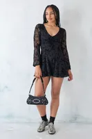 UO Eva Flocked Mesh Romper