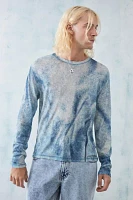 UO Blue Denim Print Mesh Long Sleeve Tee