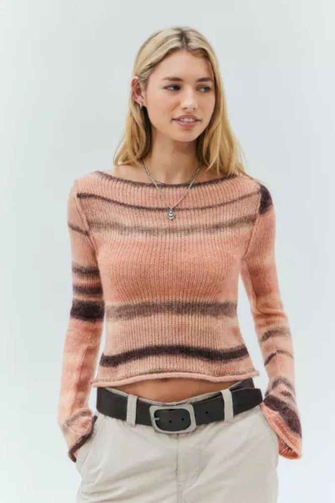 UO Spacedye Fluted Sleeve Ribbed Knit Top