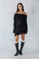 UO Olivia Distressed Knit Off-The-Shoulder Mini Dress