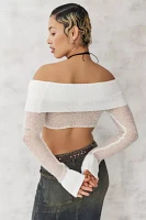 UO Sheer Off-The-Shoulder Knit Crop Top