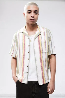 UO White & Red Stripe Gauze Short-Sleeved Shirt