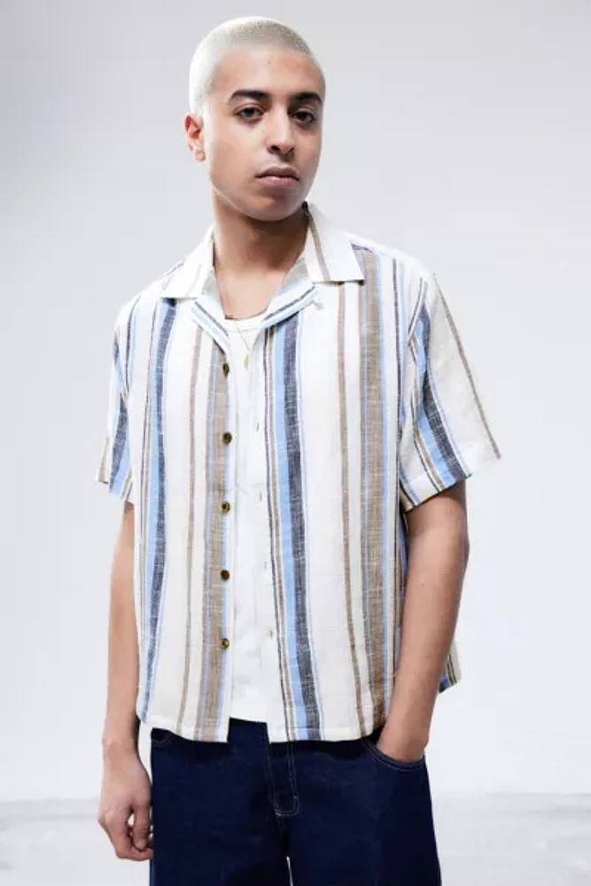 BDG Blue Stripe Gauze Short-Sleeved Shirt