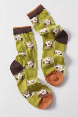 Jane Floral Colorblock Crew Sock