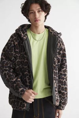 UO Patterned Fleece Hooded Jacket