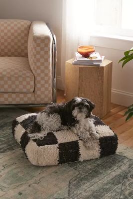 Checkerboard Woven Shag Rag Floor Pillow