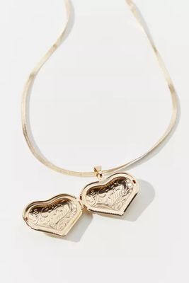 Etched Heart Locket Pendant Necklace