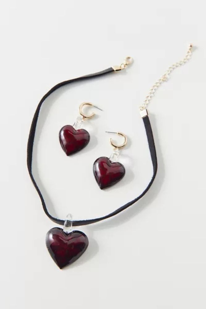 Glass Heart Choker Necklace
