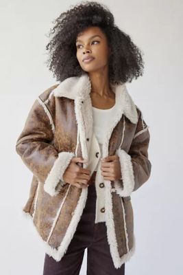 UO Leigh Oversized Faux Suede Sherpa Jacket