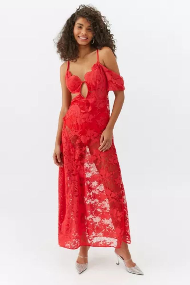 For Love & Lemons Kaia Sheer Lace Maxi Dress