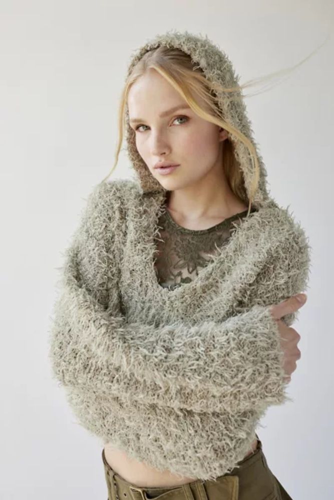 BDG Atiana Fuzzy Cropped Hooded Sweater
