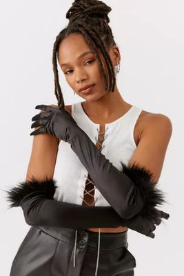 Ravi Faux-Fur Satin Long Glove