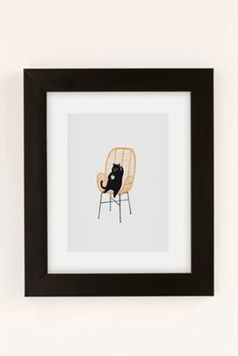 Jimmy Tan Lazy Cat 2 Enjoying Coffee On Rattan Chair Art Print