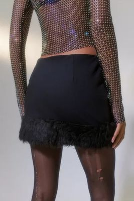 UO Milla Faux Fur Trim Mini Skirt