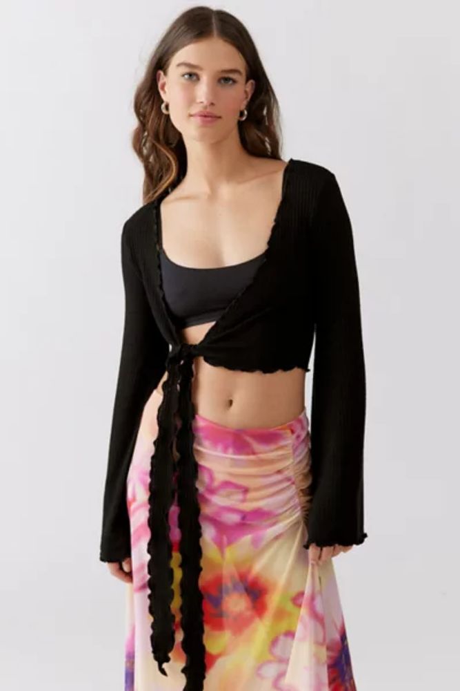 UO Tie-Front Bell-Sleeve Cropped Top