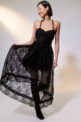 UO Cora Lace Strappy-Back Midi Dress