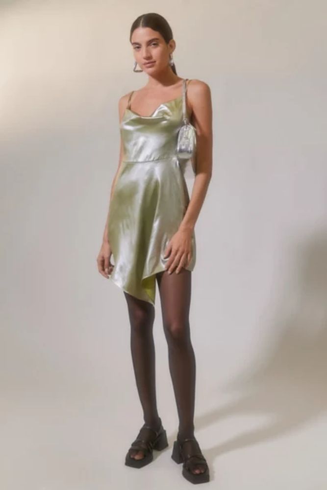 UO Mallory Metallic Asymmetrical Slip Dress