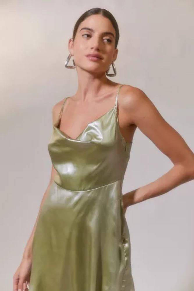 UO Mallory Metallic Asymmetrical Slip Dress