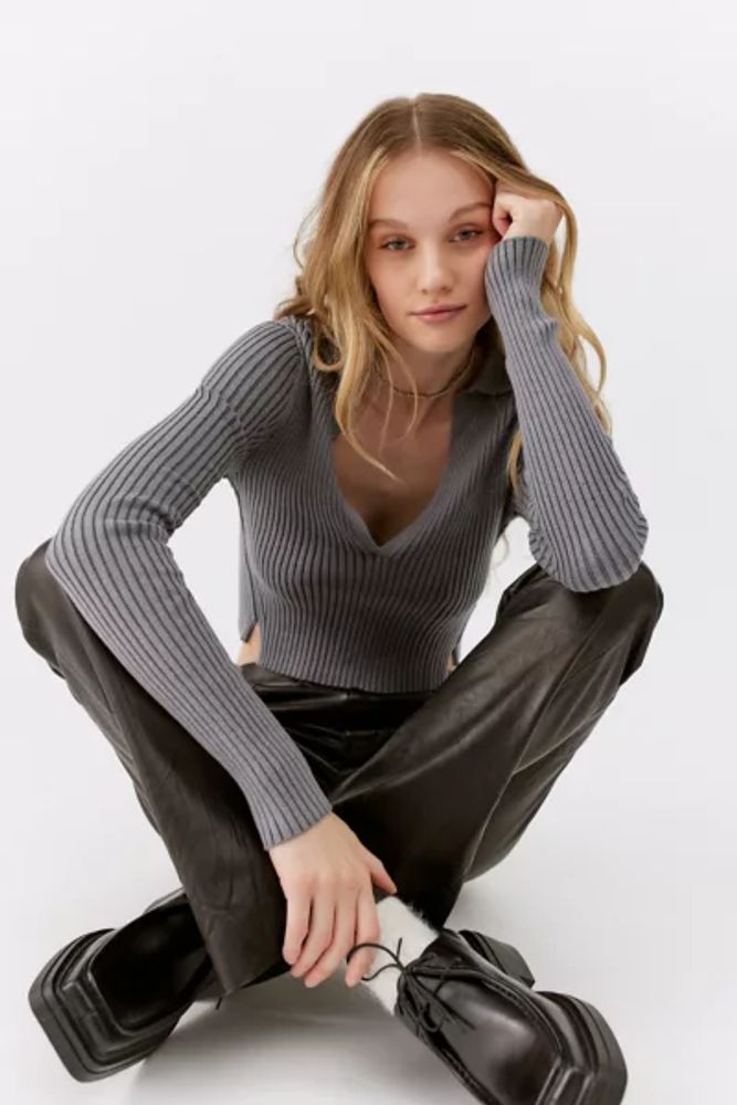 BDG Jude Ribbed Collared Sweater