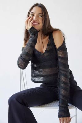 UO Beatrix Semi-Sheer Cold-Shoulder Sweater