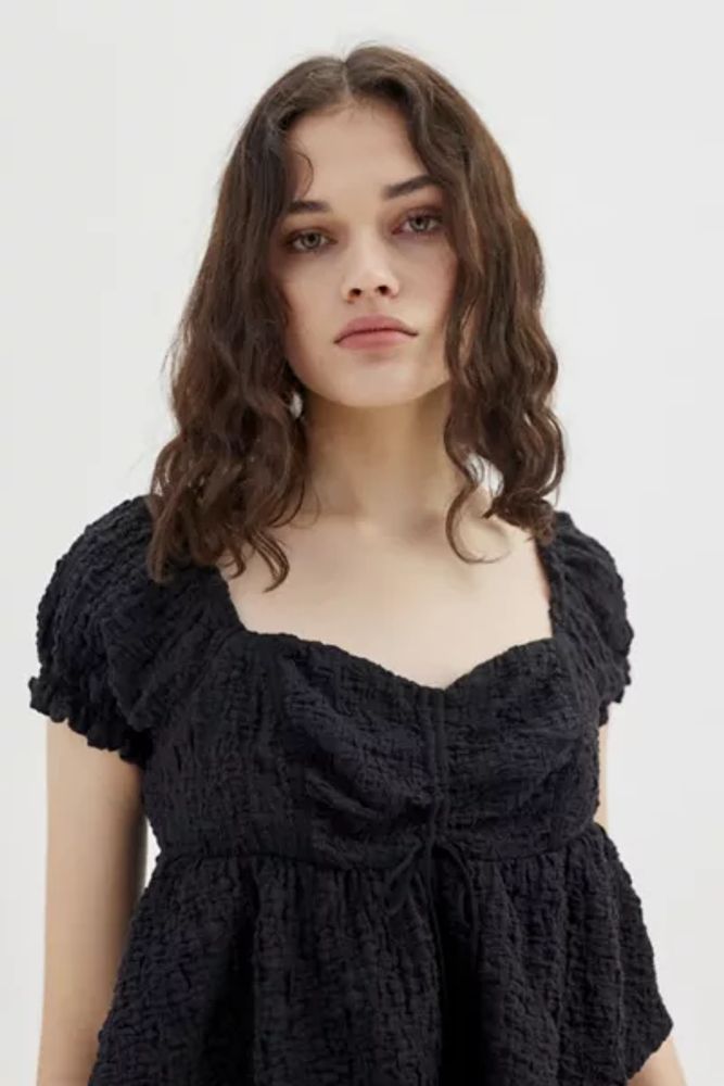UO Beverly Textured Lace-Up Babydoll Blouse