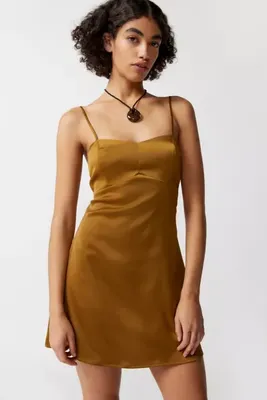 UO Bella Bow-Back Satin Mini Dress