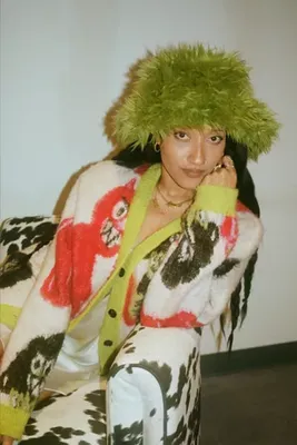 Mía Lee UO Exclusive Fuzzy Patterned Cardigan