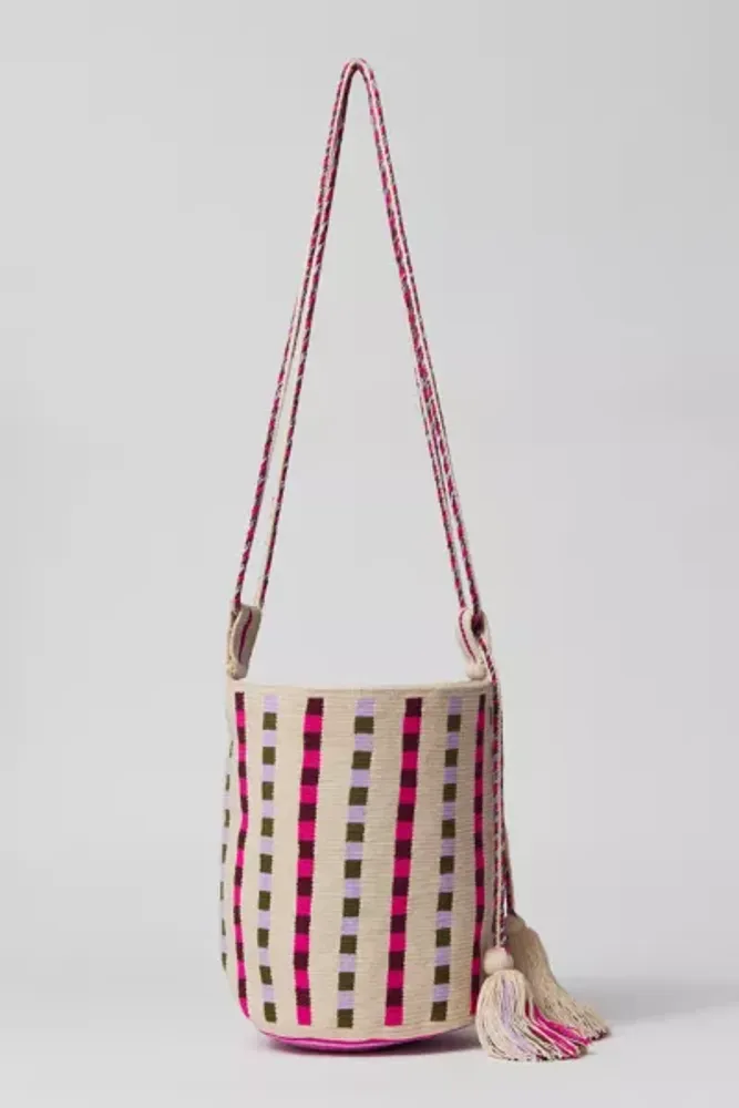 Geometric Pattern Drawstring Bucket Bag, Women's Wide Strap