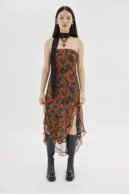 UO Rosie Strapless Ruffle Midi Dress