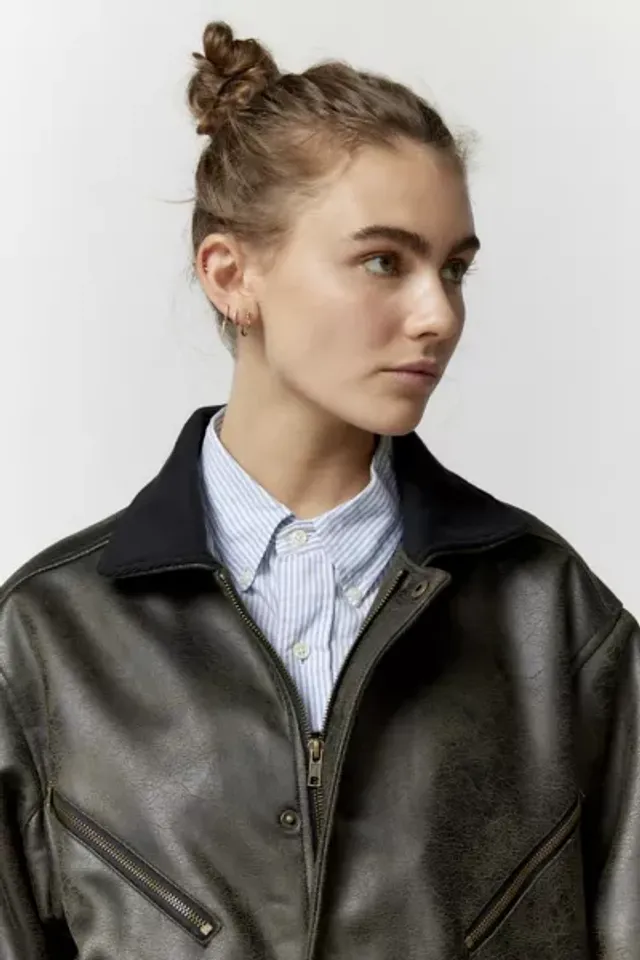 UO Jordan Faux Leather Fitted Racer Moto Jacket