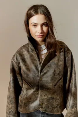 UO Erin Faux Leather Oversized Jacket