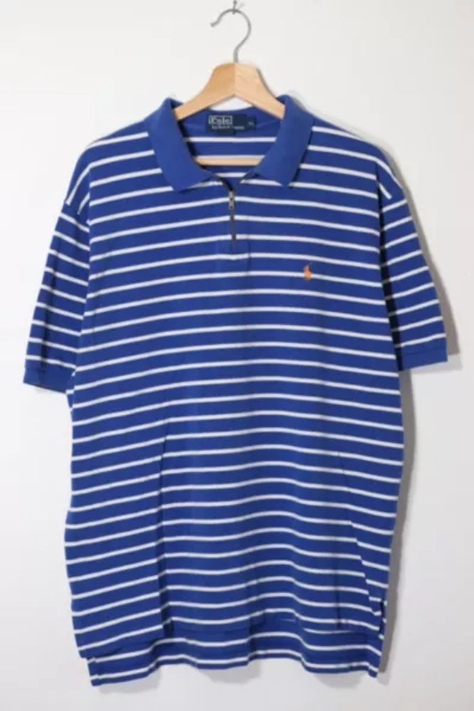 Vintage Polo Ralph Lauren Zip Closure Striped Pique Polo Shirt