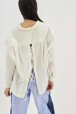 UO Lenox Lace-Up Button-Down Top