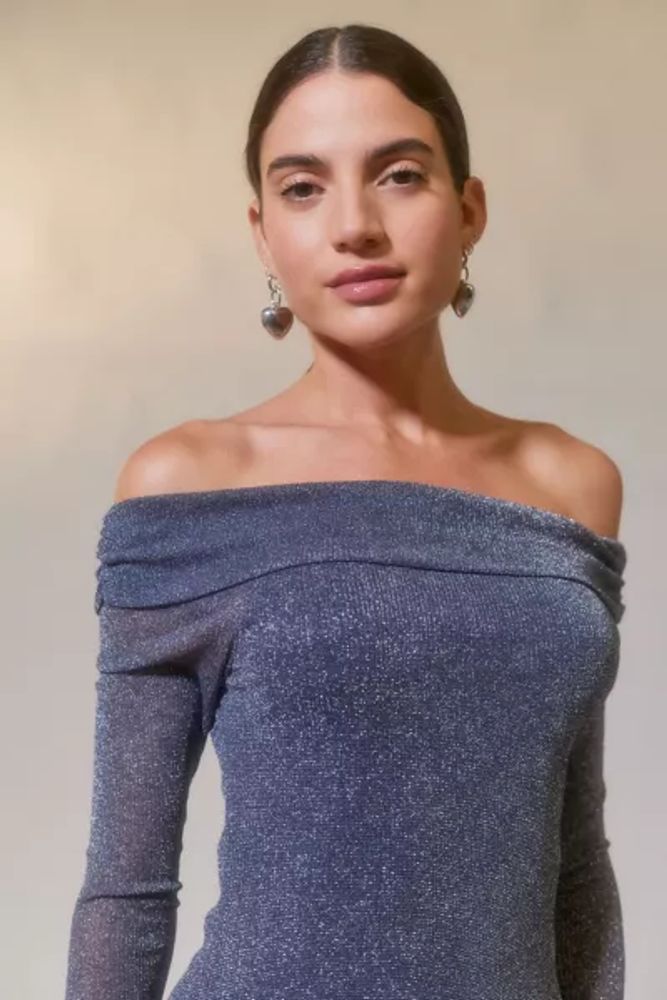 Motel X UO Exclusive Sparkly Off-The-Shoulder Mini Dress