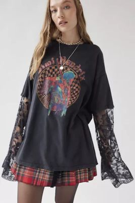 Urban Renewal Remade Overdyed Lace Sleeve Graphic Tee