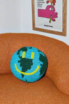 Earth Crochet Ball Throw Pillow