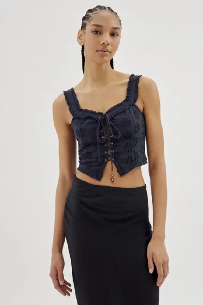Urban Outfitters Uo Ava Lace & Satin Corset Top in Blue