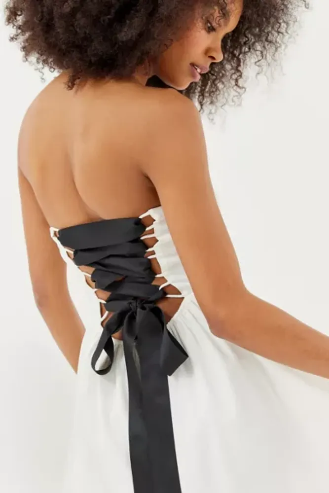 UO Bridget Lace-Up Strapless Mini Dress