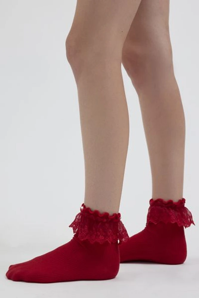 Ruffle Ribbed Crew Sock