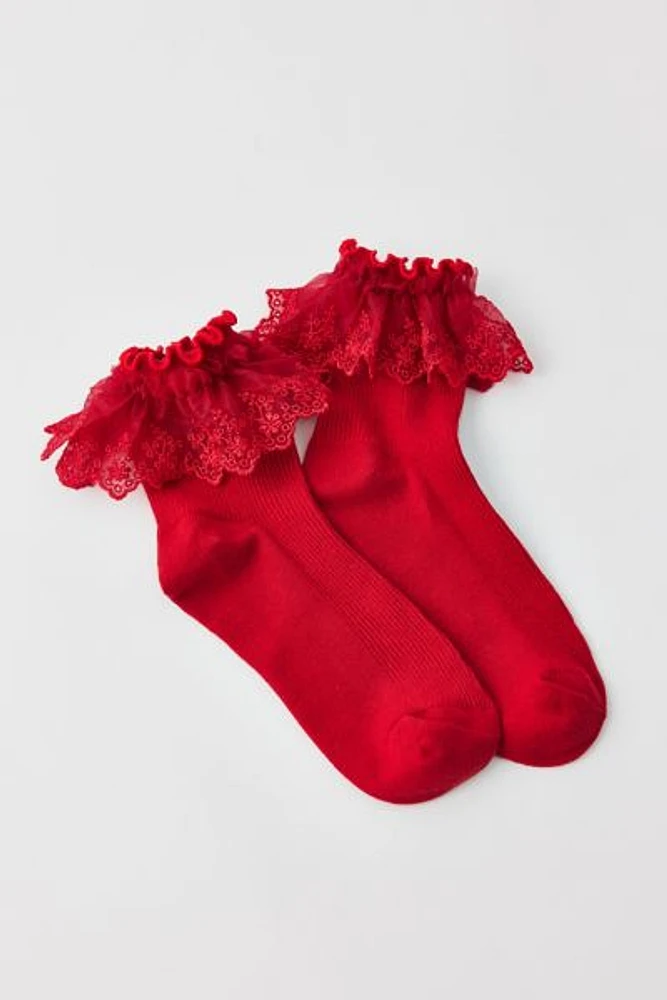 Ruffle Ribbed Crew Sock