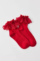 Ruffle Ribbed Crew Sock