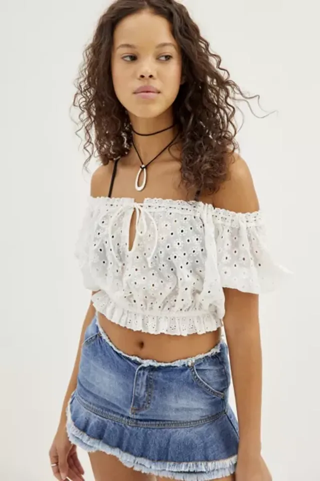 Urban Outfitters Ecote Terri Semi-Sheer Ruffle Blouse