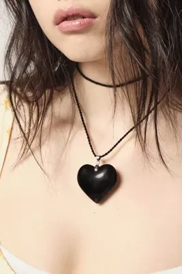Glass Heart Corded Necklace