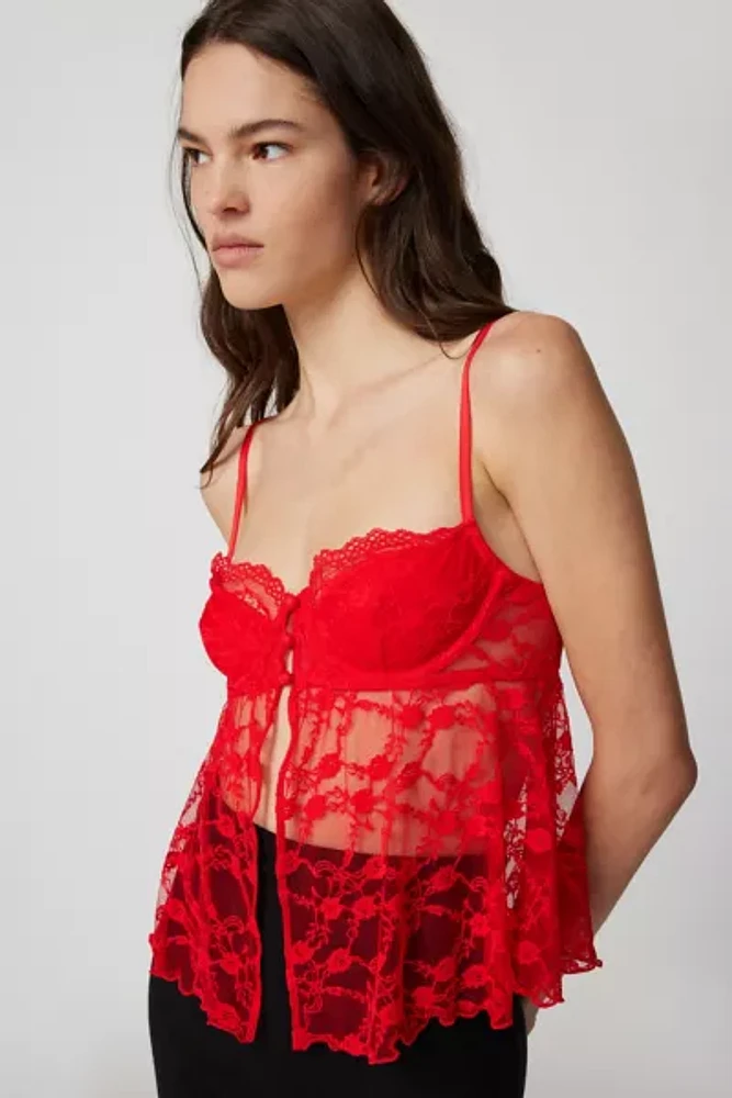Out From Under Cherie Sheer Lace Cropped Babydoll Cami